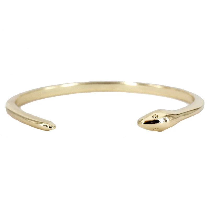 Custom-made silver bracelets for women-Ouroboros Snake Cuff Bracelet 14k Yellow Gold