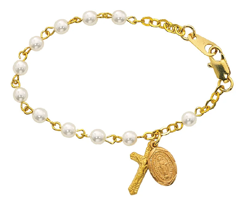 Soft leather adjustable bracelets-5 1/2in Gold Pearl like Baby Bracelet - B28J