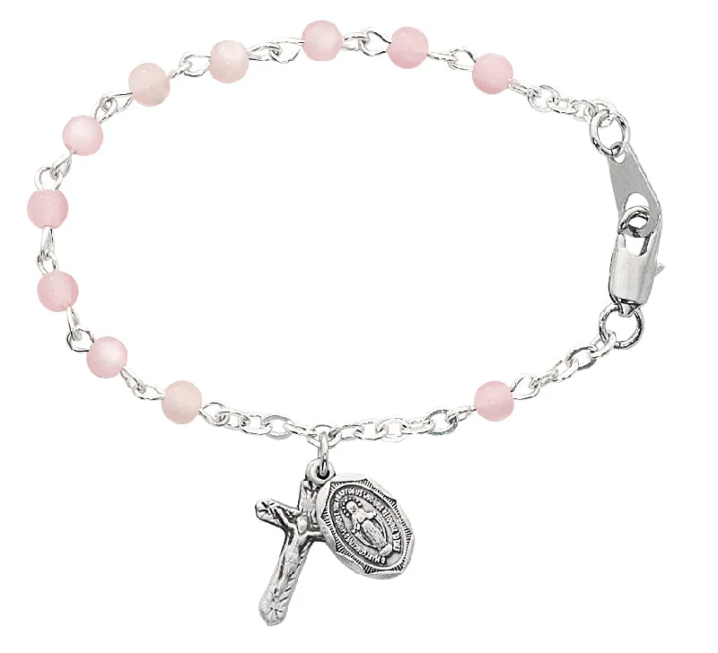 Elegant silver cuffs for men-5 1/2in Pink baby bracelet - B25L