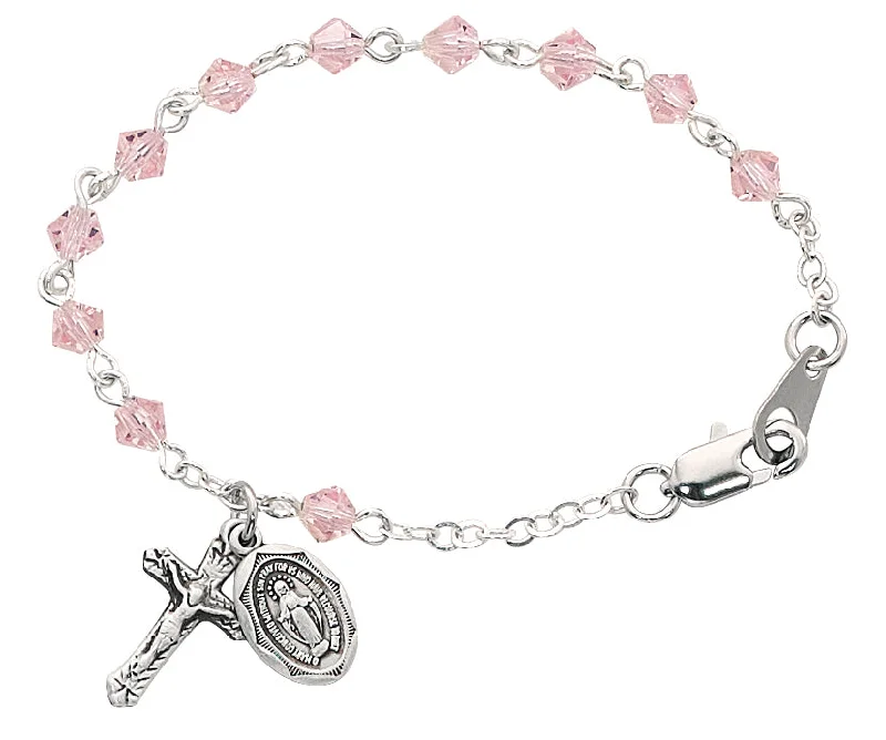 Handmade silver bracelets for women-5 1/2in Pink Crystal Baby Bracelet - BR121