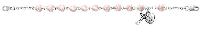 Statement stone bracelets for women-6 1/2" PINK HEART STERLING SILVER BRACELET-BR173M