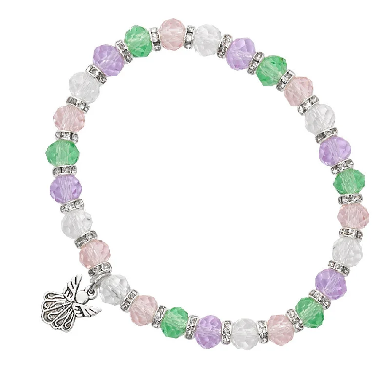 Multi-layered bracelet designs-6.5" MULTI CRYSTAL ANGEL YOUTH STRETCH BRACELET-BR189C