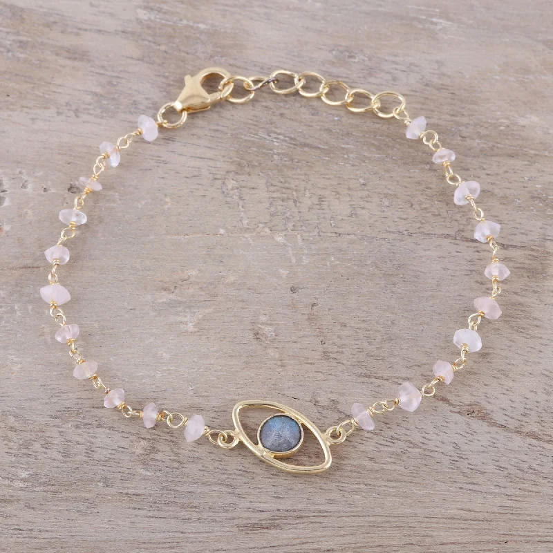 Eco-friendly gemstone bracelet designs-All Eyes on You Gold Plated Labradorite and Rose Quartz Pendant Bracelet