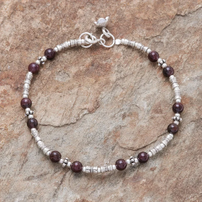 Beaded bracelet with crystals-Antique Hill Tribe Hill Tribe Garnet Beaded Bracelet from Thailand