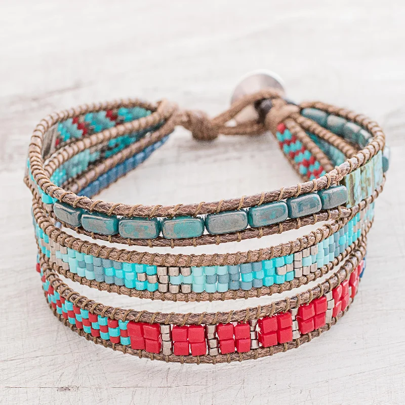 Elegant engraved silver bangles-Atitlan Path Glass Beaded Wristband Bracelet Handcrafted in Guatemala