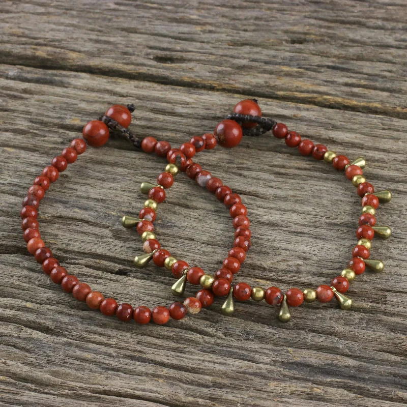 Adjustable gemstone bracelets-Beautiful Forever Jasper Beaded Bracelets from Thailand (Pair)