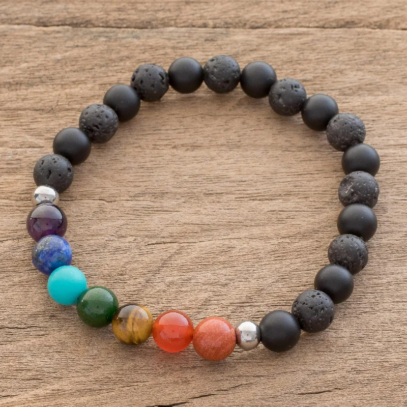 Chic beaded friendship bracelets-Bold Chakra Men's Multi-Gemstone Chakra Beaded Stretch Bracelet