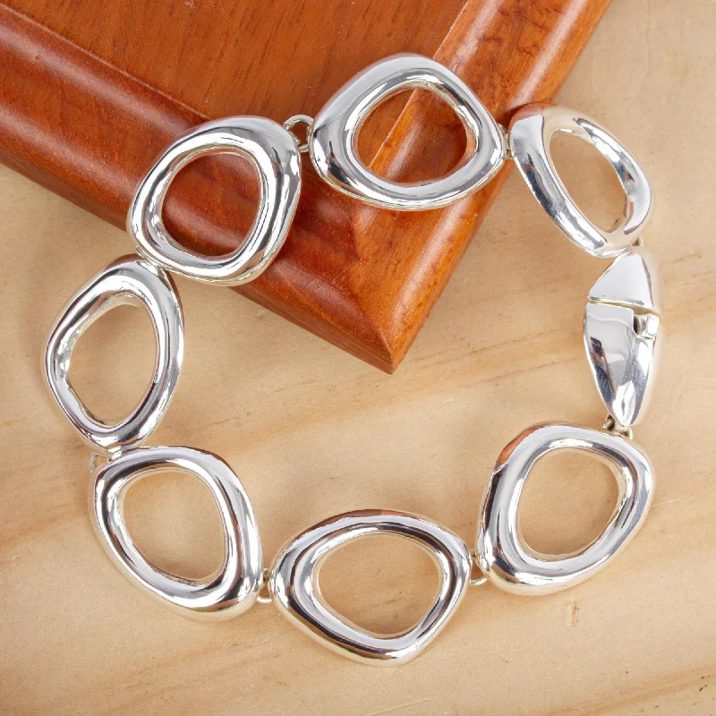 Simple elegant gold bracelets-Bold Curves Mexican Handmade Taxco Silver Link Bracelet