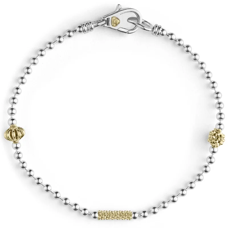 Fashionable silver chain bracelets-Caviar Icon Two-Tone Caviar Beaded Bracelet