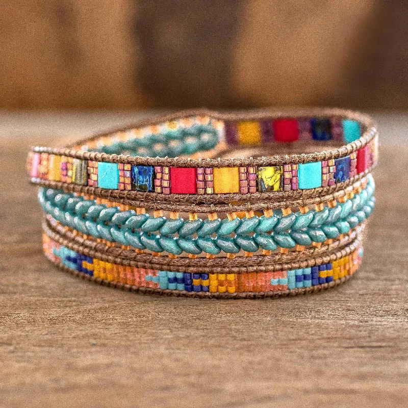 Custom wire-wrapped bracelets-Country Market Multicolored Glass Beaded Wrap Bracelet from Guatemala