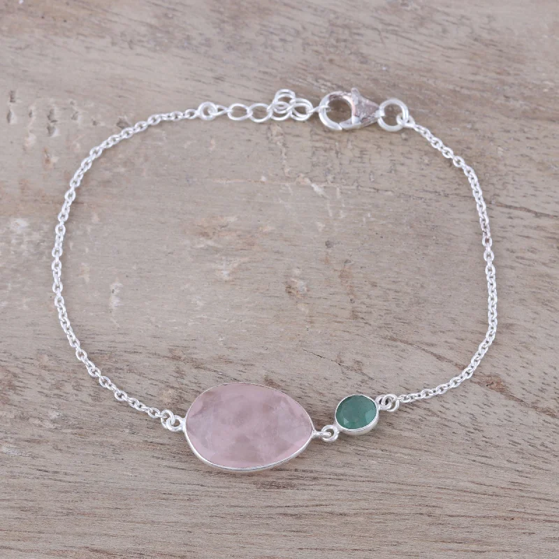 Luxury rose gold charm bracelets-Crystal Shimmer Sterling Silver Rose Quartz and Aventurine Pendant Bracelet