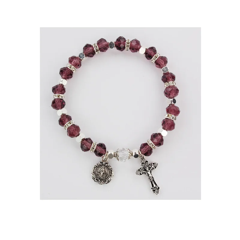 Delicate wrist bracelets for gifts-DARK AMETHYST ROSARY STRETCH  BRACELET-BR808C