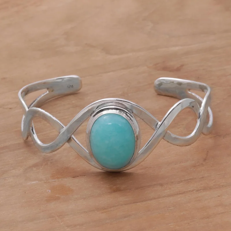 Natural stone bracelets for men-DNA Amazonite and Sterling Silver Cuff Bracelet from Bali