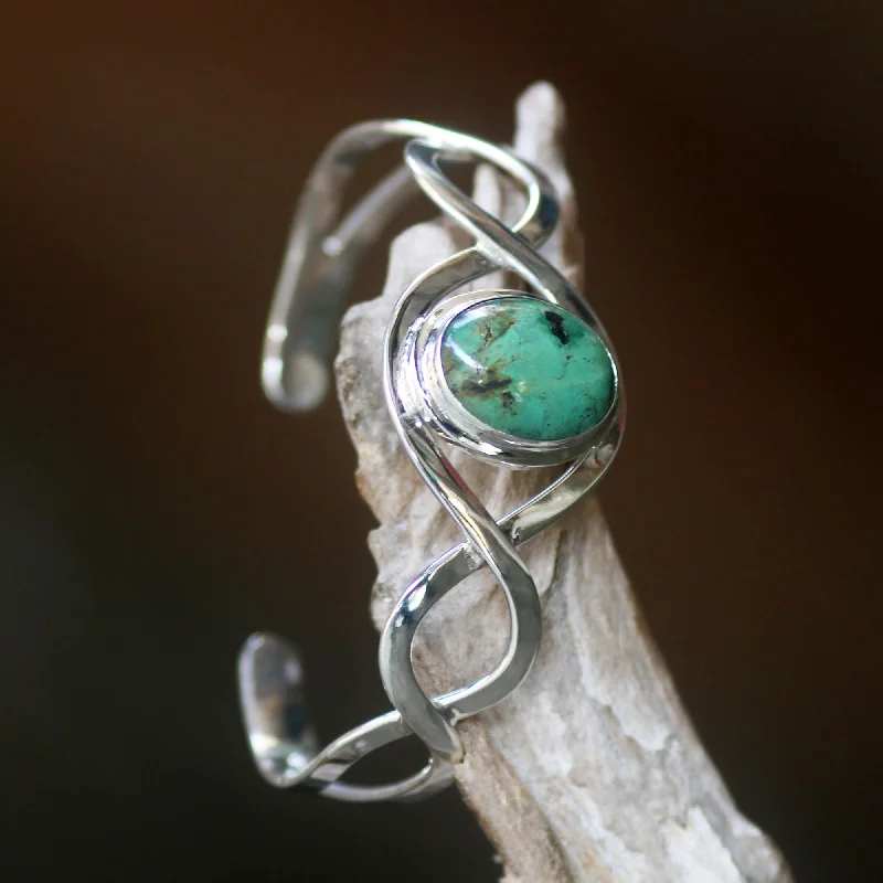 Unique birthstone bracelets-DNA Sterling Silver and Reconstituted Turquoise Cuff Bracelet