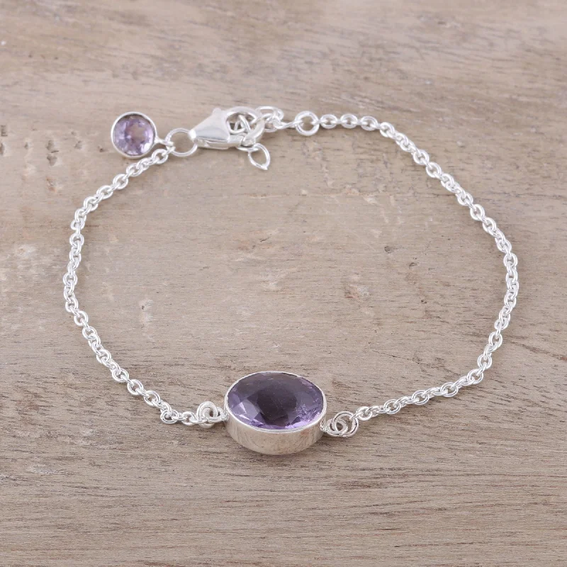 Silver bangles with engraved message-Fashionable Sparkle Faceted Amethyst Pendant Bracelet from India