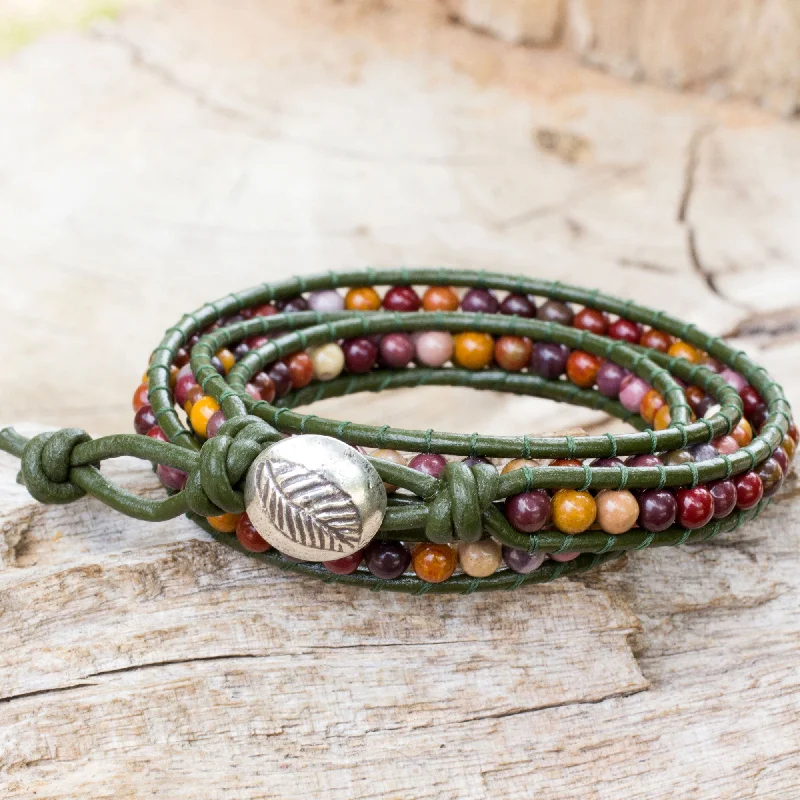 Handmade cuff bracelets with gems-Forest Enchantment Handcrafted Leather and Agate Wrap Bracelet