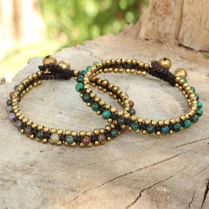 Custom engraved gold bracelets-Happy Times Fair Trade Beaded Bracelets with Serpentine and Agate (Pair)