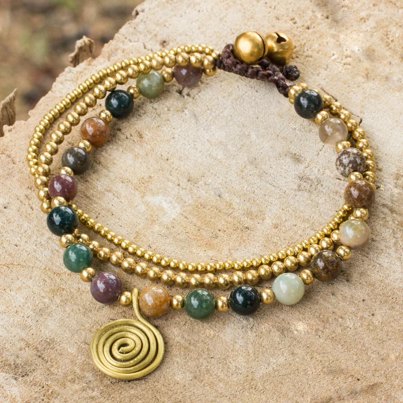 Trendy chain link bracelets-Harmonious Blend Thai Beaded Jasper and Brass Bracelet