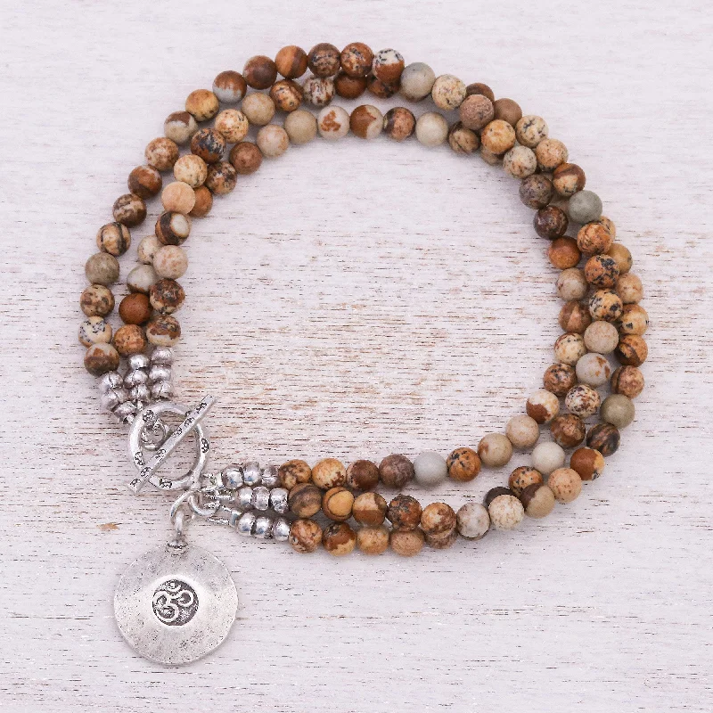 Unique beaded bracelets for men-Infinite Earth Beaded Brown Jasper and 950 Silver Bracelet