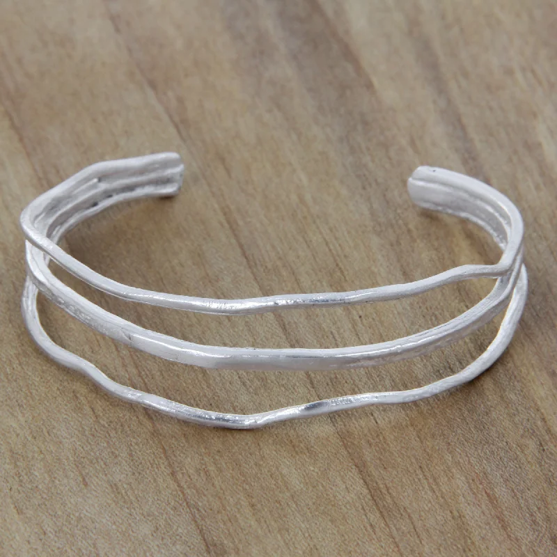 Women’s sterling silver bracelets-Intentions Antiqued Silver Plated Cuff Hand Made Bracelet from Bali