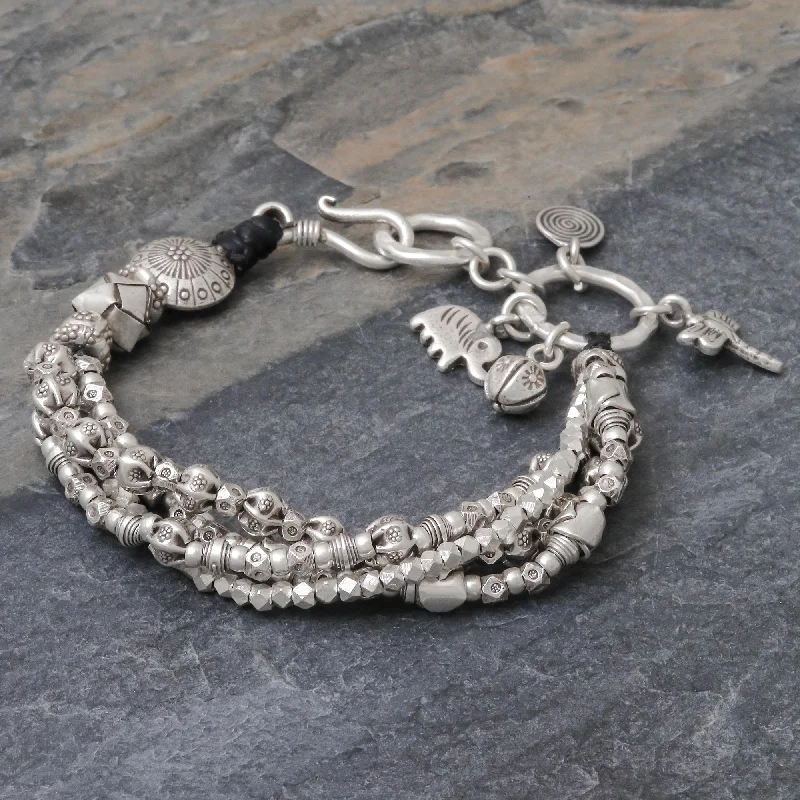 Adjustable rope bracelets for teens-Karen Celebration Karen Hill Tribe 950 Silver Beaded Bracelet