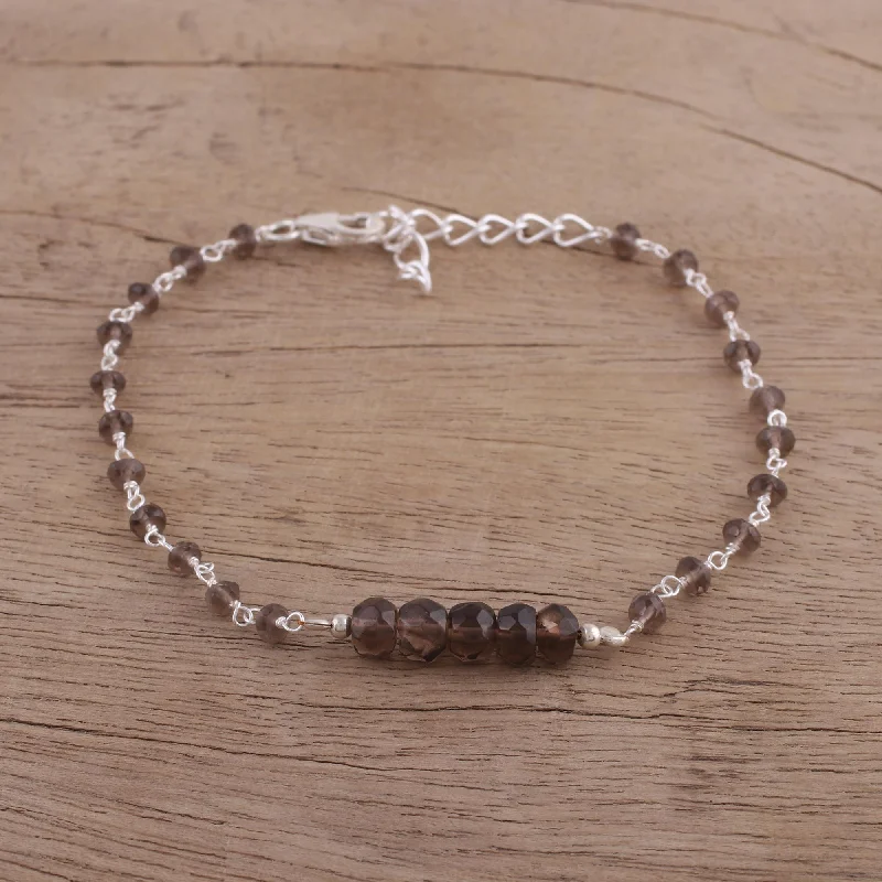 Birthstone bangles for mom-Luminous Brown Handcrafted Smoky Quartz and Sterling Silver Link Bracelet