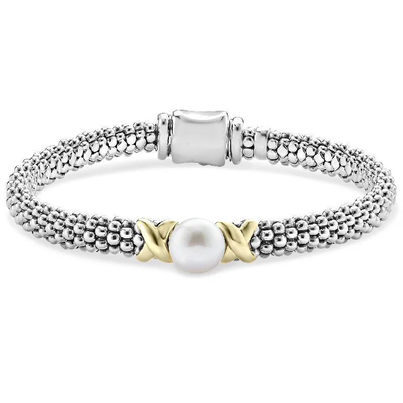 Elegant beaded bracelets for gifts-Luna Two-Tone X Pearl Caviar Bracelet | 6mm