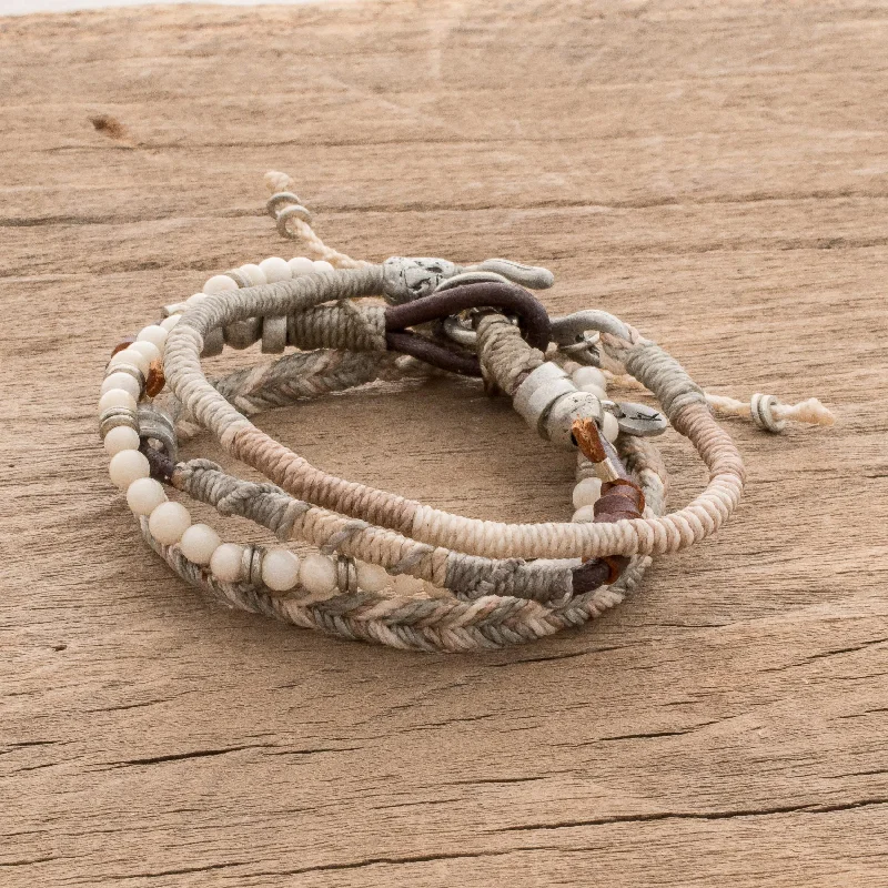 Simple silver bangles for everyday wear-Maya Highlands Unisex Beige Macrame Bracelets (Set of 4)