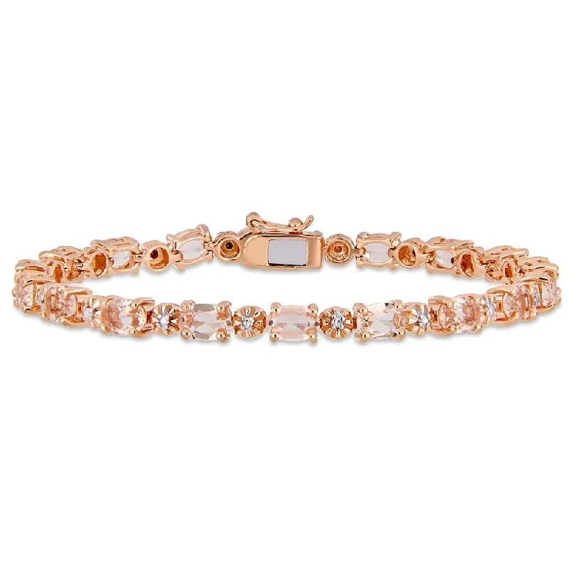 Simple gemstone bracelets for daily wear-Miadora Rose Plated Sterling Silver Simulated Morganite and Diamond Tennis Bracelet