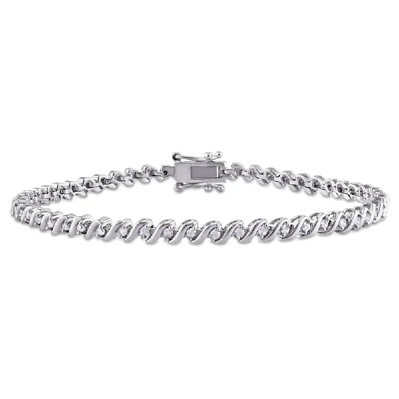 Natural stone bangle bracelets-Miadora Sterling Silver 1/2ct TDW Diamond 'S' Style Tennis Bracelet (J-K, I2-I3)