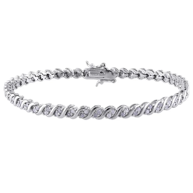 Adjustable gold bracelets for women-Miadora Sterling Silver 1ct TDW Diamond Tennis Bracelet