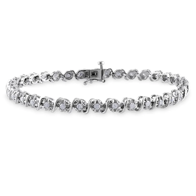 Crystal healing bracelets for wellness-Miadora Sterling Silver 1ct TDW Diamond Tennis Bracelet - Sterling Silver - Sterling Silver