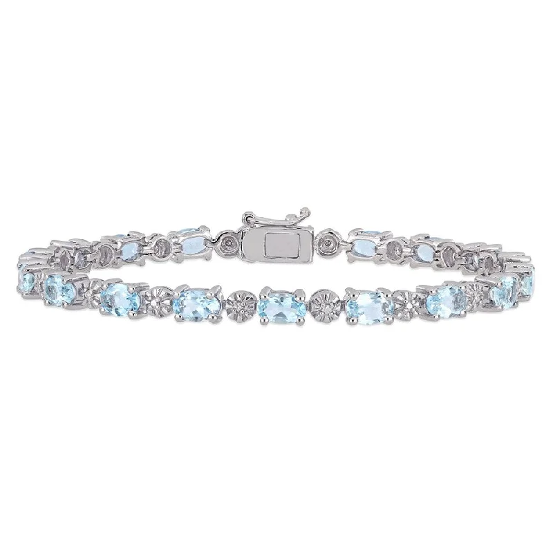 Classic chain bracelets for women-Miadora Sterling Silver Aquamarine and Diamond Accent Tennis Bracelet