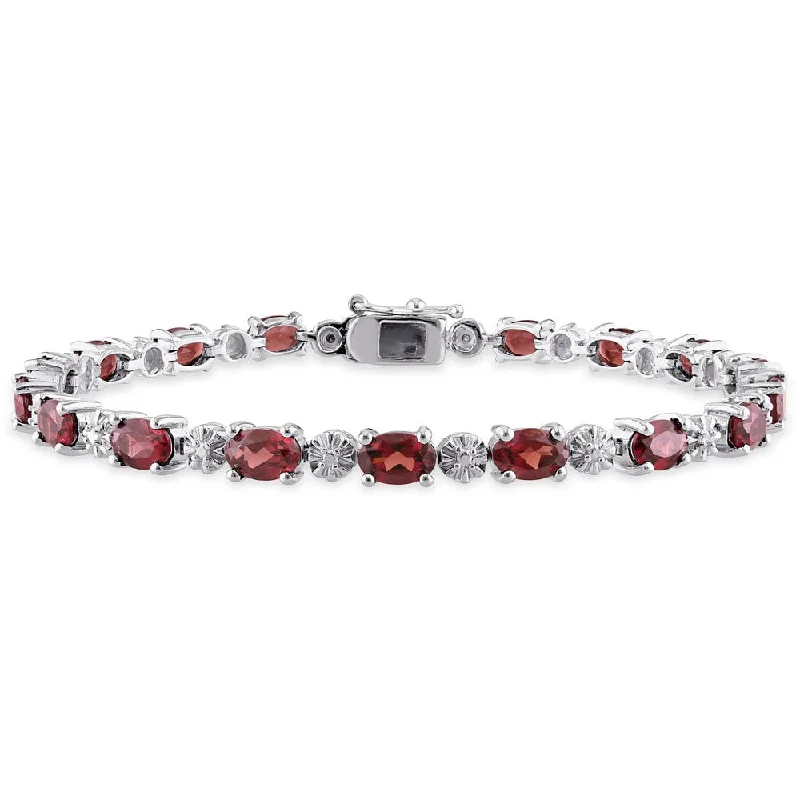 Multi-strand leather bracelets-Miadora Sterling Silver Garnet and Diamond Accent Tennis Bracelet