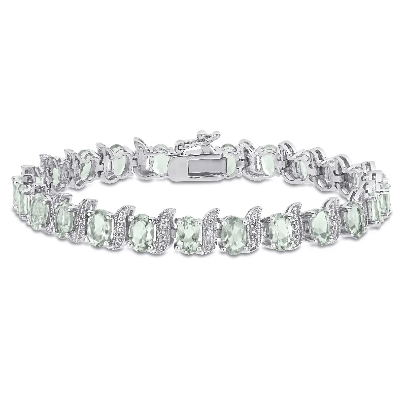 Chic beaded friendship bracelets-Miadora Sterling Silver Oval-cut Green Amethyst and Diamond Accent Tennis Bracelet