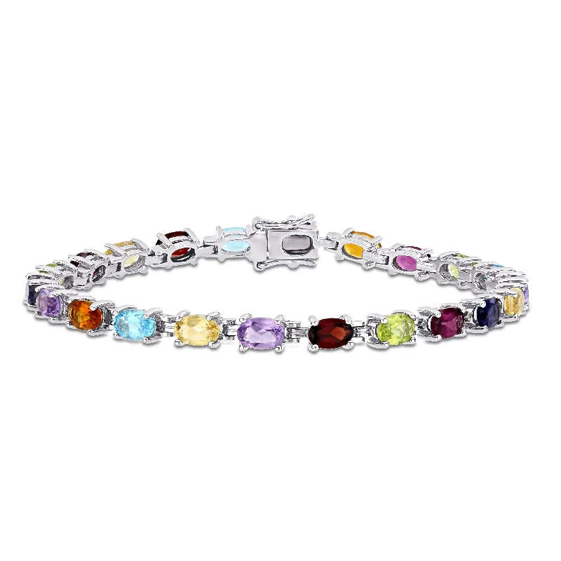 Antique style bracelets-Miadora Sterling Silver Oval-cut Multi-Color Gemstones Tennis Bracelet