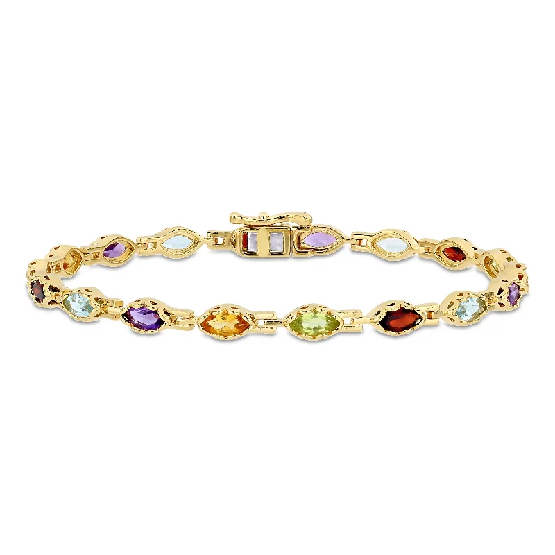 Nature-inspired bracelet designs-Miadora Yellow Plated Silver Garnet, Blue Topaz, Amethyst, Citrine & Peridot Tennis Bracelet