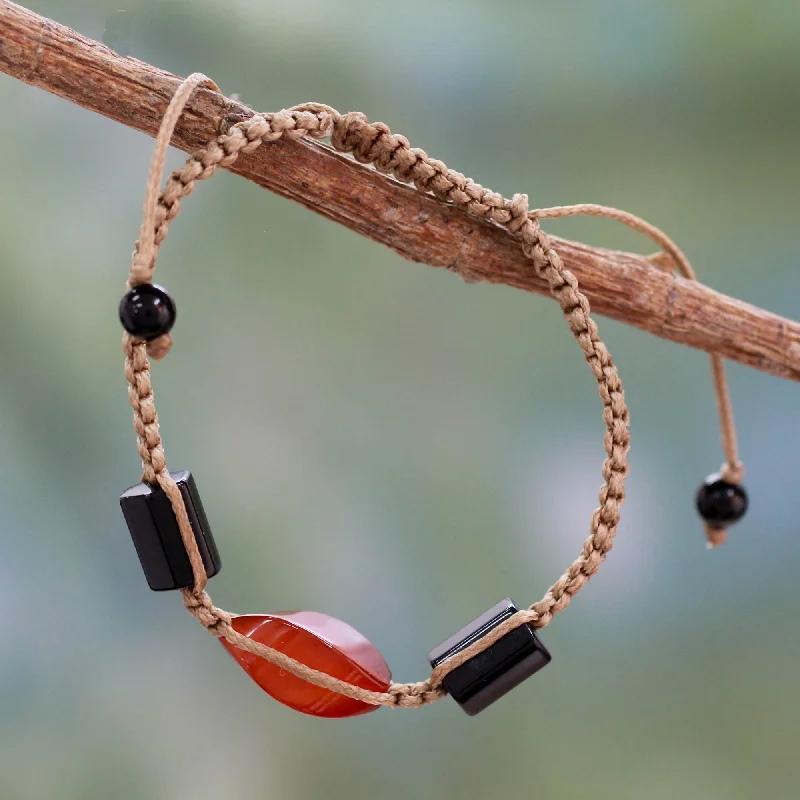 Simple minimalist gold bracelets-Midnight Flame Onyx and Red Agate Macrame Bracelet