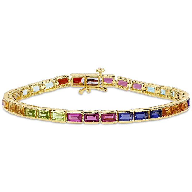 Personalized friendship bracelets-Octagon-Cut Multi-Gemstone Tennis Bracelet in Yellow Plated Sterling Silver by Miadora