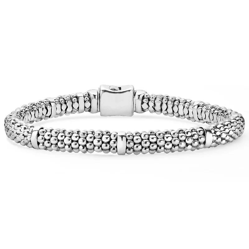 Elegant diamond tennis bracelets-Signature Caviar Silver Station Caviar Bracelet | 6mm