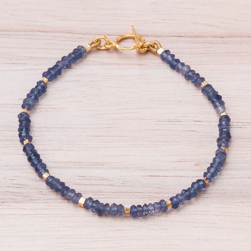 Multi-strand leather bracelets-Simply Enchanted 24k Gold Accented Iolite Beaded Bracelet from Thailand