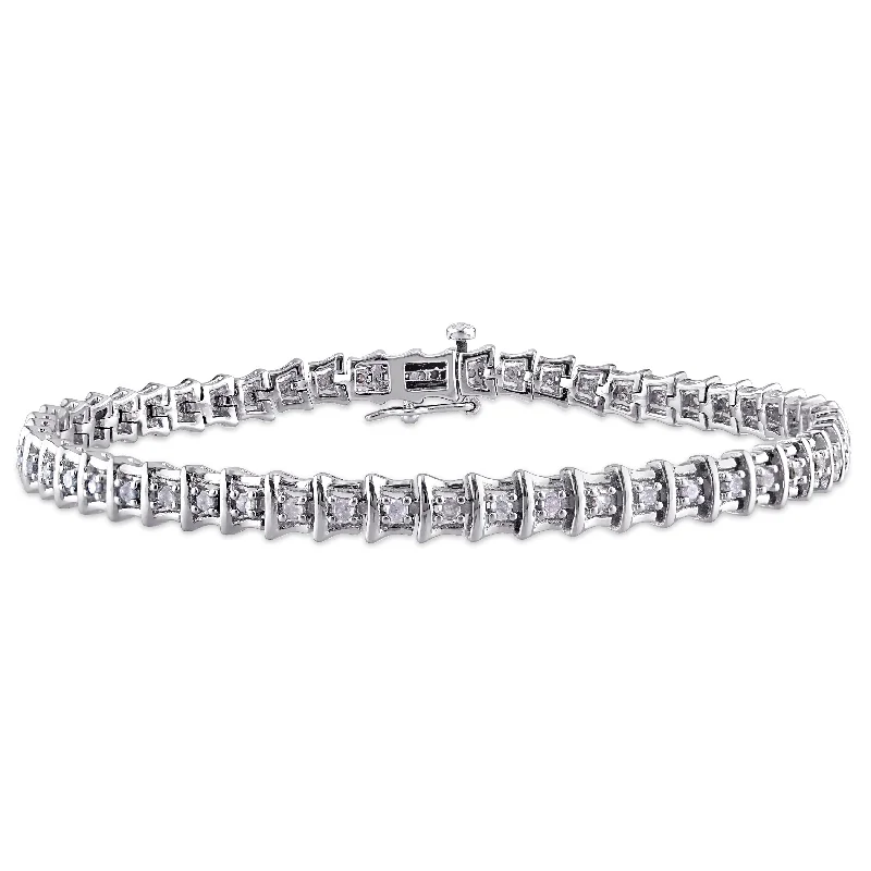 Custom beaded bracelets for gifts-Sterling Silver 1ct TDW Diamond Tennis Bracelet