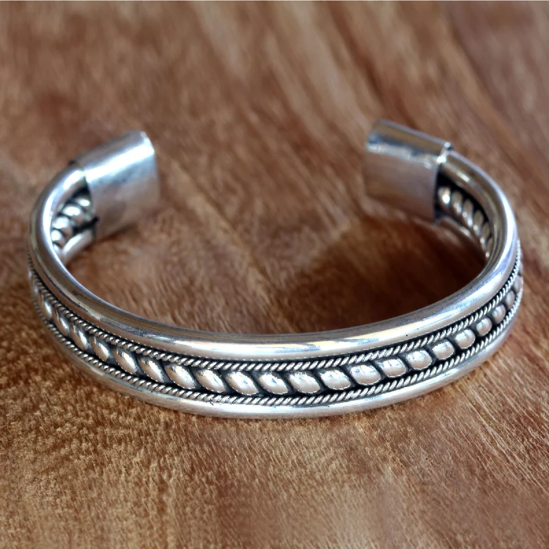 Elegant stackable bangles for women-Strength of Celuk Modern Sterling Silver Cuff Bracelet Handcrafted in Bali