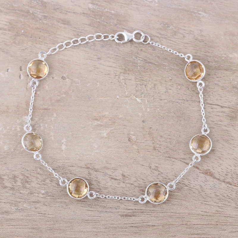 Unique crystal charm bracelets-Sunshine Drops Sterling Silver Chain and Yellow Citrine Station Bracelet