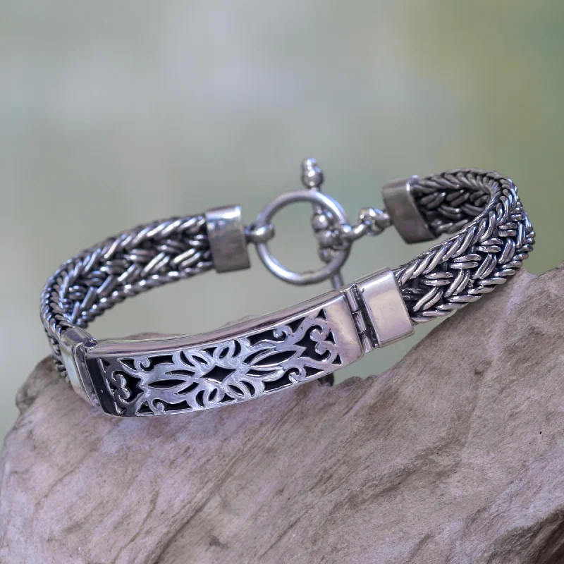 Fashionable silver chain bracelets-Taksu Bali Unique Sterling Silver 925 Pendant Bracelet from Indonesia