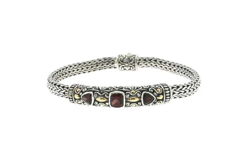 Beautiful leather cuff bracelet designs-Trifecta Bracelet- Garnet