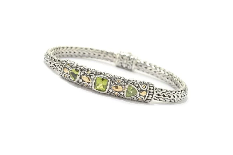 Trendy adjustable bangles for teens-Trifecta Bracelet- Peridot