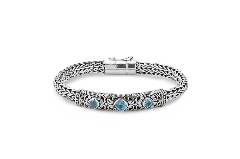 Birthstone bangles for mom-Trilang Bracelet- Blue Topaz