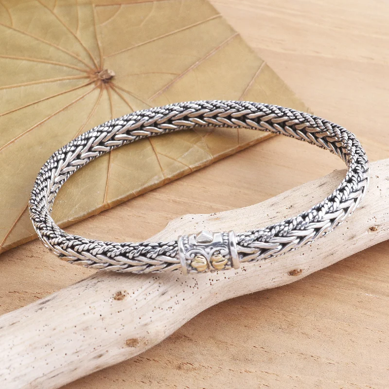 Leather cuff bracelets-Well Known Handmade Sterling Silver and Gold Accented Braided Bracelet