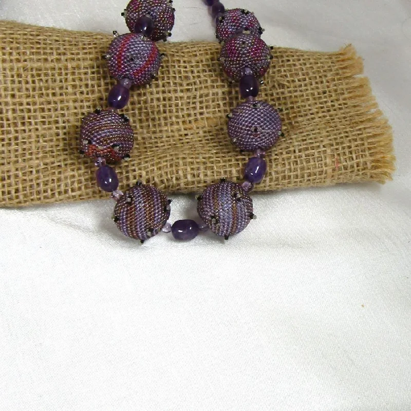 long tassel necklace for parties-Purple Handmade Bead & Amethyst Necklace